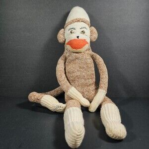 Antique Homemade Traditional Sock Monkey 16" Bells for Eyes